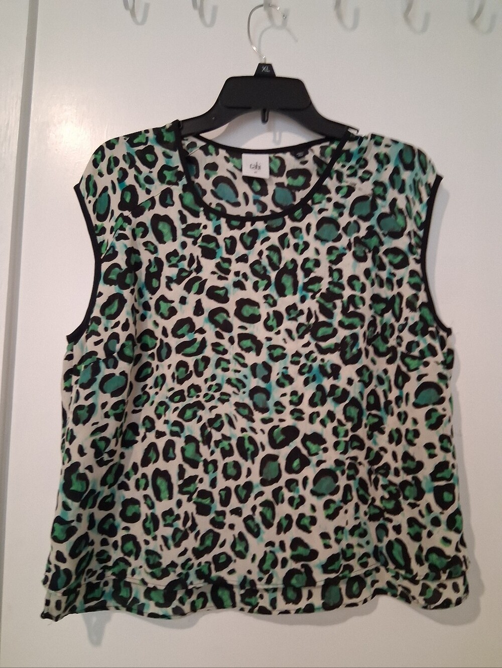 CAbi Green and Black Leopard Print Sleeveless Camisole